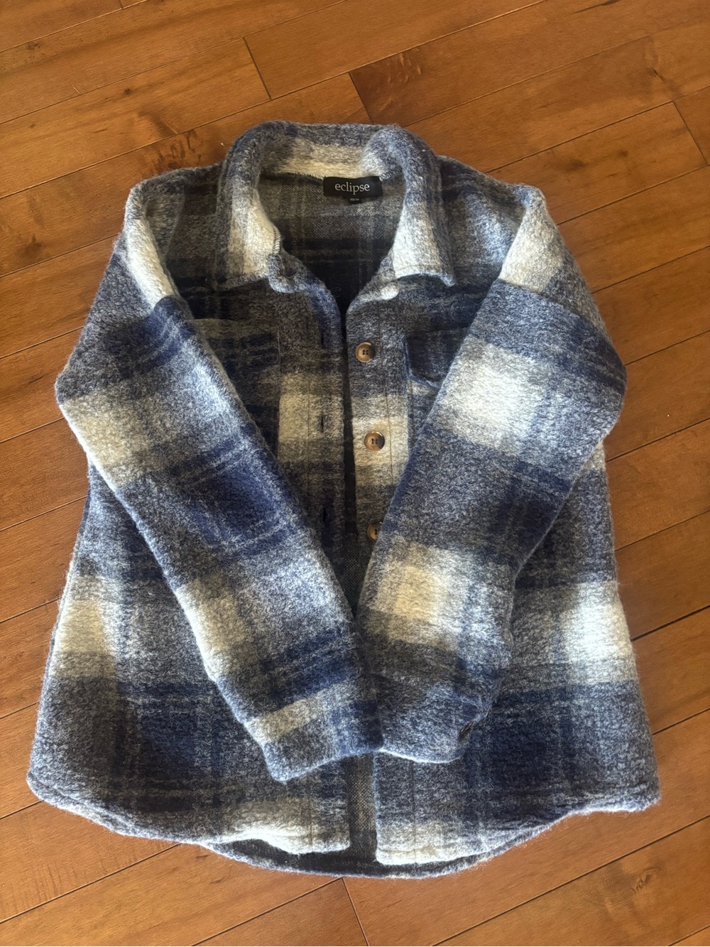 Eclipse Navy and Cream Plaid Button-Front Shacket
